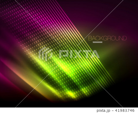 Smooth light effect, straight lines on glowing shiny neon dark background. Energy technology idea 41983746