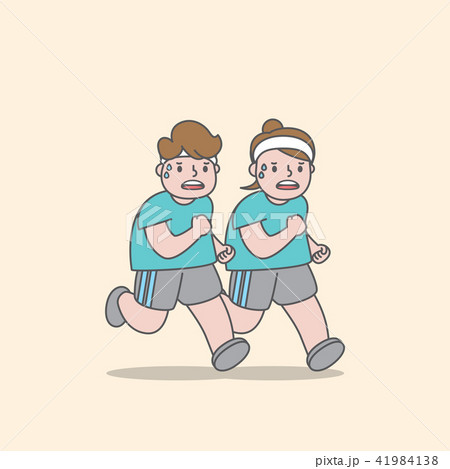 Jogging fat couple illustration vector on yellow 41984138