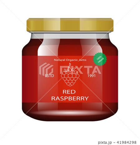 Jam raspberries Glass jar with jam and configure. Vector illustration. Packaging collection. Label 41984298