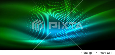 Neon glowing wave, magic energy and light motion background. Wallpaper template, hi-tech future 41984381