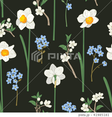 Floral seamless pattern. Daffodils, forget me not flowers and sakura. Vector illustration Floral seamless pattern. Daffodils, forget me not flowers and sakura. Vector illustration 41985181