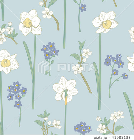 Floral seamless pattern. Daffodils, forget me not flowers and sakura. Vector illustration Floral seamless pattern. Daffodils, forget me not flowers and sakura. Vector illustration 41985183