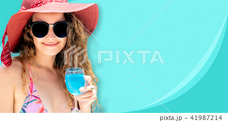 Woman in swimsuit posing on color background. Woman in swimsuit posing on color background. 41987214