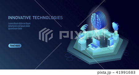 Isometric artificial intelligence business concept. Blue glowing isometric personal information data 41991683