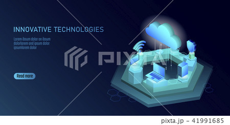 5G new wireless internet wifi connection. Laptop mobile device isometric blue 3d flat. Global 41991685