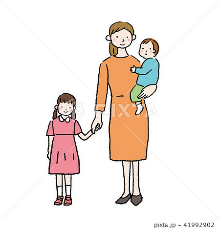 子どもと手をつなぐ 母親 イラストのイラスト素材