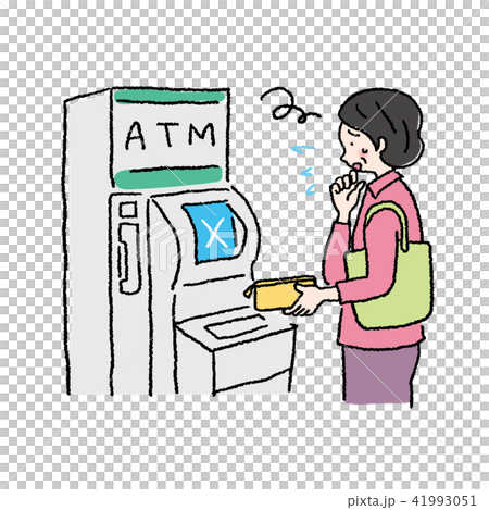 Atmを使う 中年女性 イラストのイラスト素材