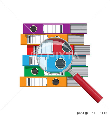 Files in hand, ring binders, and magnifying glass Files in hand, ring binders, and magnifying glass 41993116