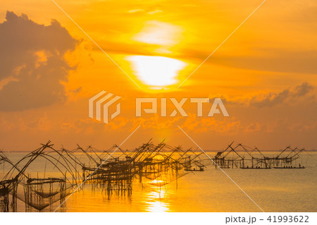 sunshine at fishing trap at Pak Pra in Talay Noi sunshine at fishing trap at Pak Pra in Talay Noi 41993622
