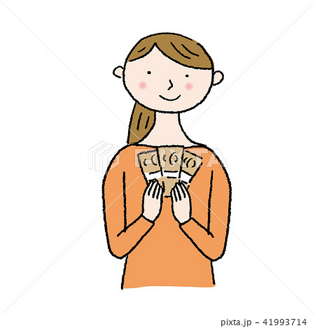 札束をもつ 若い 女性 イラストのイラスト素材