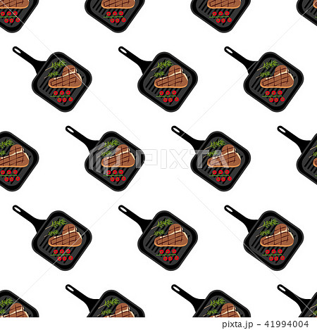 Steak on grill pan seamless pattern 41994004
