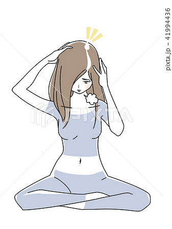 女性 ポーズ 全身 美容室 ヘアサロン 悩み つむじ 分け目 薄毛のイラスト素材