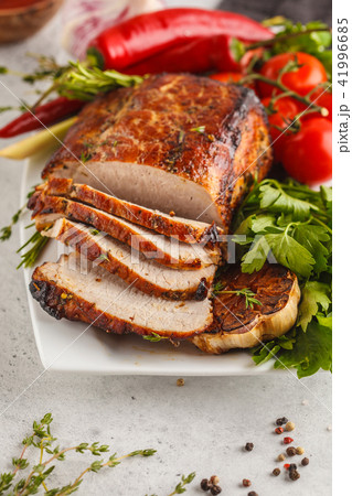 Roasted pork with thyme, rosemary, garlic  41996685