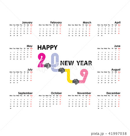 Handshake and 2019 Calendar Template.Starts Monday 41997038