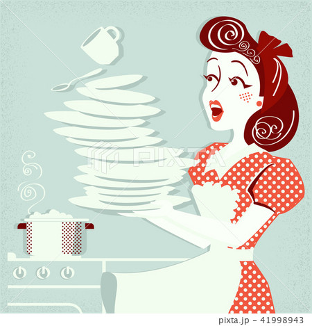 Portrait of Clumsy attractive woman falling plates 41998943