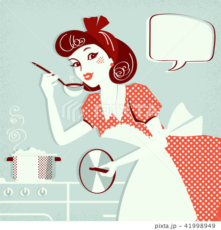 Portrait of housewife cooking soup 41998949