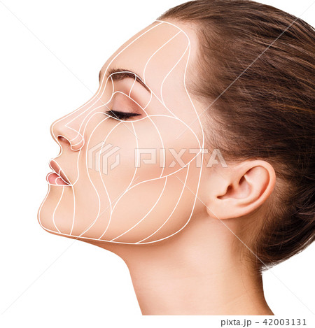 Graphic lines showing facial lifting effect on skin. Graphic lines showing facial lifting effect on skin. 42003131