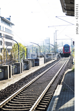 beautiful modern empty train station in sun light beautiful modern empty train station in sun light 42003411