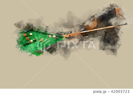 playing snooker on colorful watercolor painting playing snooker on colorful watercolor painting 42003723