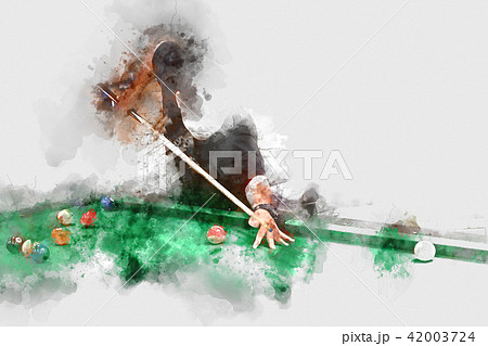 playing snooker on colorful watercolor painting playing snooker on colorful watercolor painting 42003724