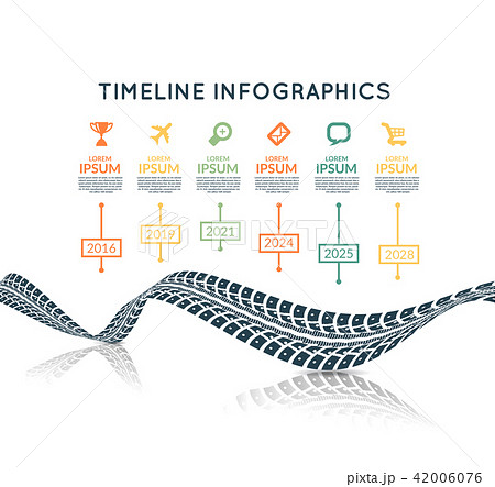 Road way design infographics. Tire tracks timeline Road way design infographics. Tire tracks timeline 42006076