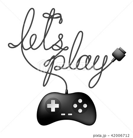 Gamepad or joypad black color and let's play text 42006712