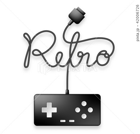 Gamepad or joypad black color and Retro text 42006726