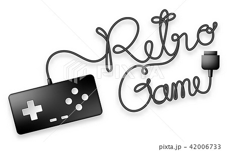 Gamepad or joypad black color and Retro Game text 42006733