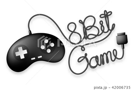 Gamepad or joypad black color and 8 bit Game text 42006735