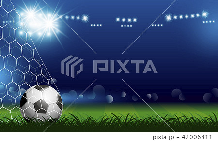 Soccer ball in goal on grass with spotlight 42006811