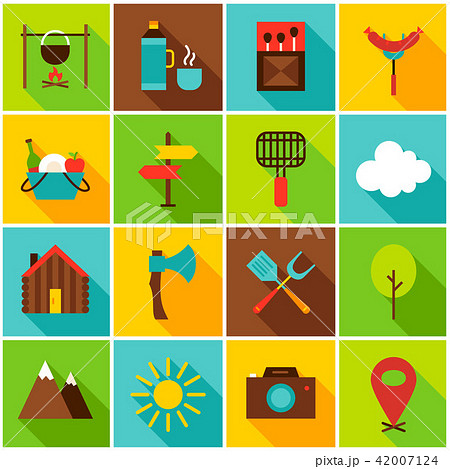 Summer Camping Colorful Icons Summer Camping Colorful Icons 42007124