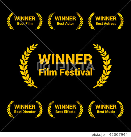 Film Awards Gold Labels Set on black background. Vector 42007944