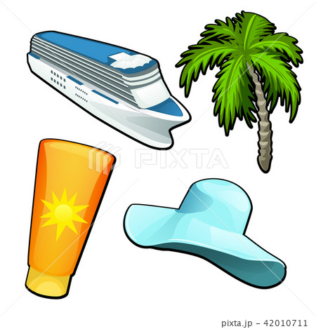 A set of cartoon attributes of tourist trips and travel isolated on white background. Vector cartoon 42010711