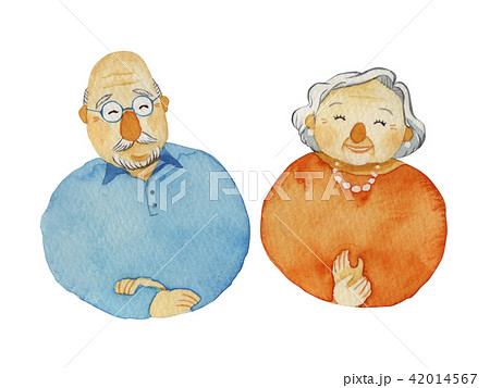 笑顔の老夫婦 シニア 人物 水彩 イラストのイラスト素材