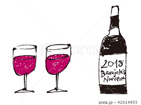 ボジョレーヌーボ ワイン 水彩画のイラスト素材 42014955 Pixta
