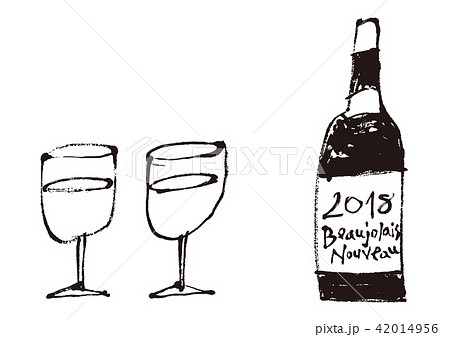 ボジョレーヌーボ ワイン 水彩画のイラスト素材