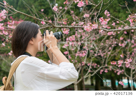 female photographer taking photo female photographer taking photo 42017136