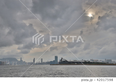 Victoria Harbor in Hong Kong at clound day 42017598