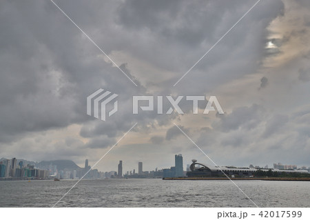 Victoria Harbor in Hong Kong at clound day 42017599