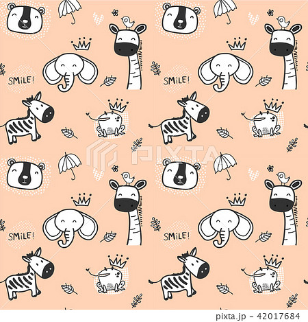 cute doodle wild animal pattern seamless 42017684
