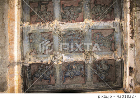 Ceiling sculpture in open mandapa, depicting the guardians to the eight directions ,ashtadikpalaka 42018227