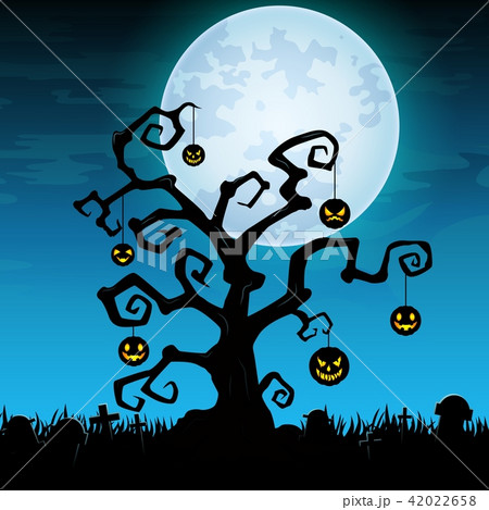 Halloween night background with hanging pumpkin 42022658