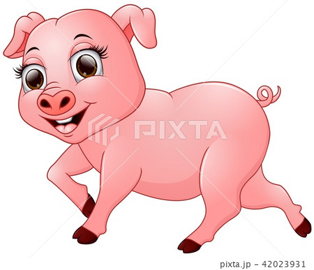 happy pig☆様 Cartoon happy pig isolated on white backgroundのイラスト素材