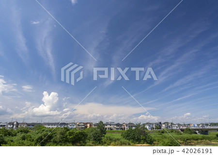 夏空　雲　住宅街 42026191