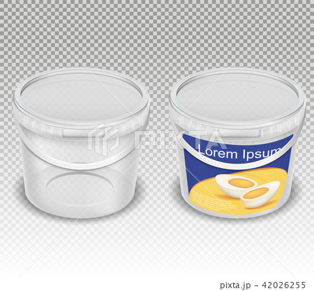 realistic illustration of empty plastic transparent buckets for food products 42026255
