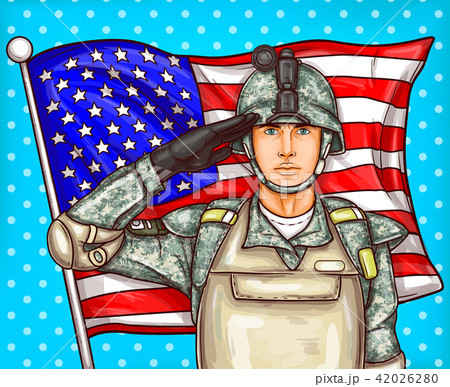 pop art illustration for a memorial day - a male soldier against an American flag pop art illustration for a memorial day - a male soldier against an American flag 42026280