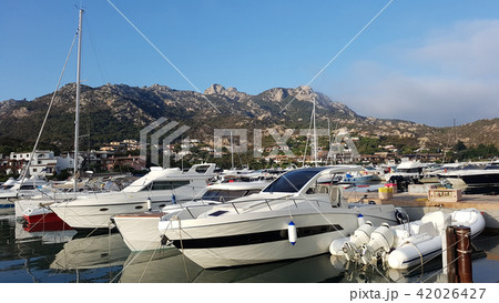 Sailboat harbor with many beautiful moored sail yachts in the sea port 42026427