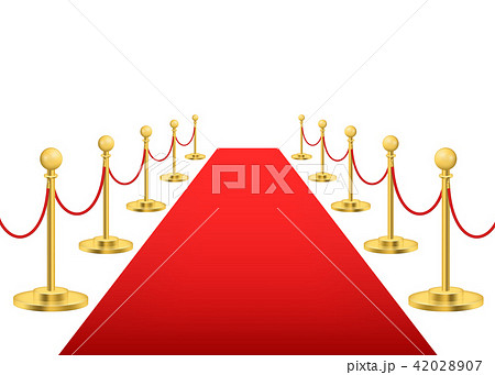 Realistic Detailed 3d Luxury Red Carpet with Gold Barriers. Vector Realistic Detailed 3d Luxury Red Carpet with Gold Barriers. Vector 42028907