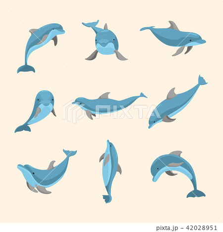 Cartoon Characters Funny Dolphin Set. Vector Cartoon Characters Funny Dolphin Set. Vector 42028951