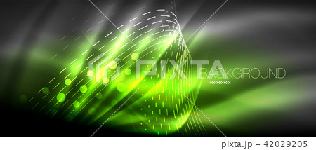 Neon glowing wave, magic energy and light motion background. Wallpaper template, hi-tech future 42029205
